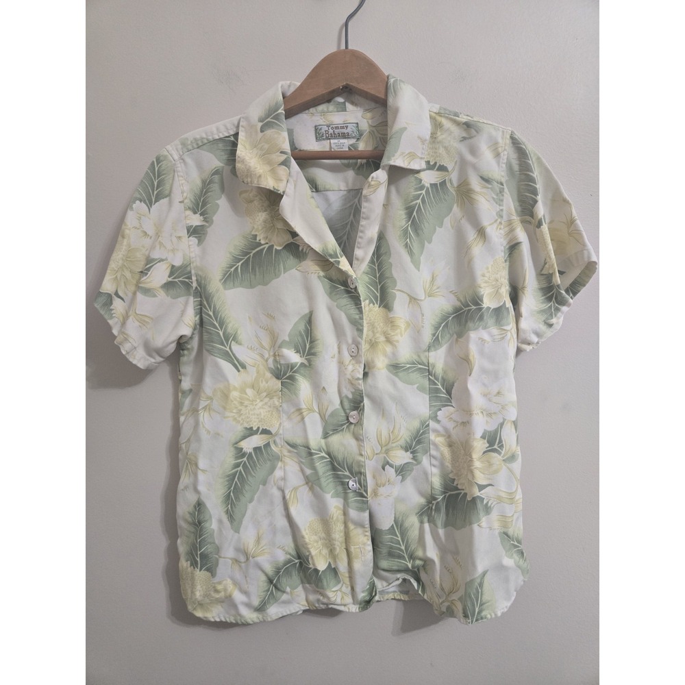 Vintage Tommy Bahama Silk Camp Shirt Women's M Tropical Floral Hawaiian